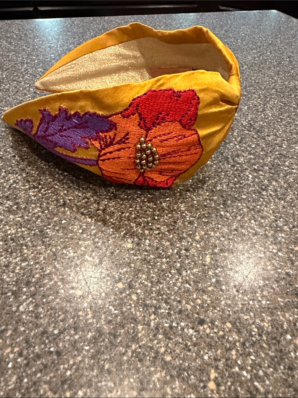 Mustard Yellow Floral Embroidered Padded Headband
